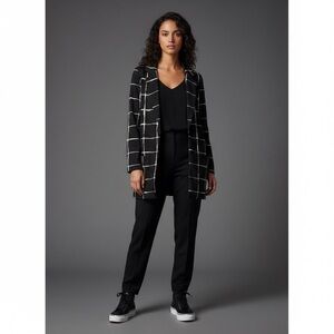 Michel Studio Collection black & white plaid long blazer jacket AD52402 size 16